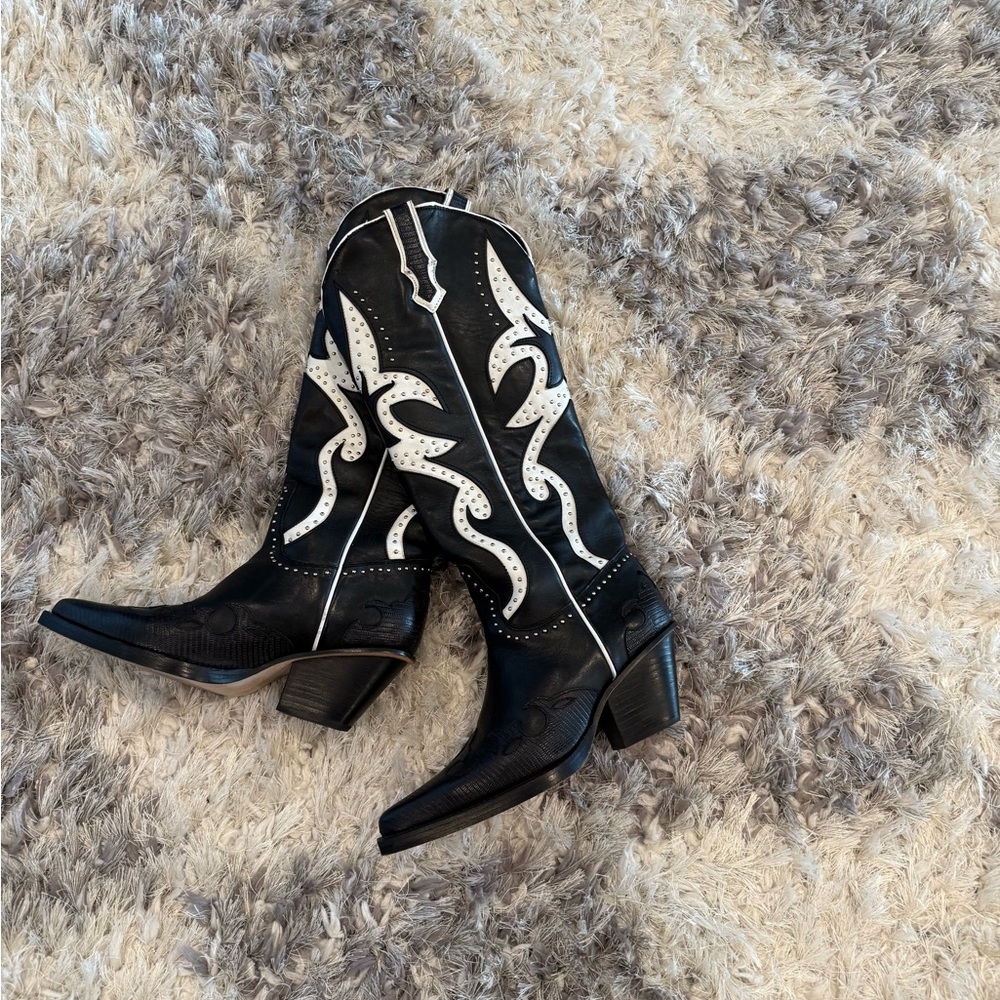Black and White Western Leather Boots